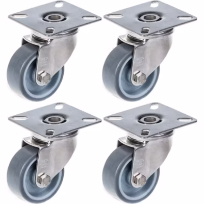 Roulettes en acier inoxydable de 50 mm (2 pouces) avec bandage gris, pivotantes, charge maximale de 160 kg, lot de 4