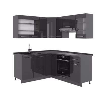 Vicco Cuisine en angle Anthracite Haute brillance 190x46cm sans PT