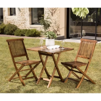 Table de jardin et chaises en teck huilé 2 personnes