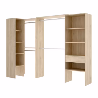 Grande Garde-robe Arera, Structure pour dressing d&rsquo;angle, Cintre d&rsquo;angle ouvert, 248x79h187 cm, Chêne