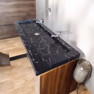 Plan vasque double,beton,Gakeal, noir effet marbre L100xP47