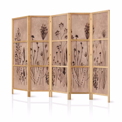 Paravent japonais – Fleurs des champs délicates en technique de lavis à la chaux
