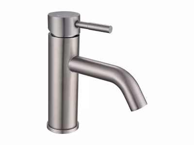 Robinet mitigeur mécanique arrondi en inox – Nickel brossé – H17,3 cm – SALAVAN