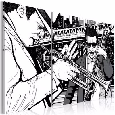 Tableau Personnages Concert de jazz sur fond de gratte-ciels de New York 60×40 cm
