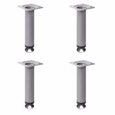 4 un. Pied de meuble rond en acier, diamètre 30 mm, hauteur 150 mm, peinture aluminium avec régulateur de nivellement 15-25 mm