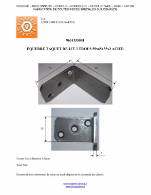 Équerres Taquet LIT 3 Trous 55X65X35X3 Acier – 1 pièce