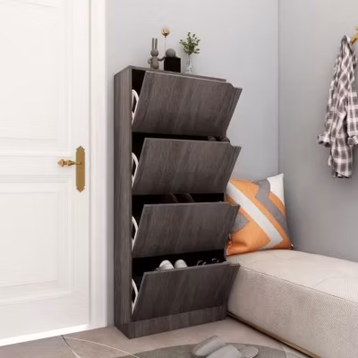 vidaXL Armoire chaussures 4 portes Chêne gris 59x24x136 cm Aggloméré