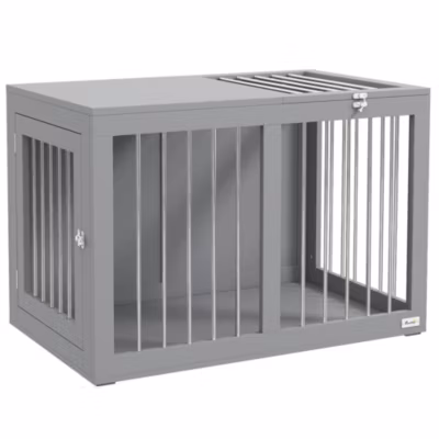 Cage chien intérieure niche pour chien 2 portes verrouillables 80 x 50 x 56,5 cm gris