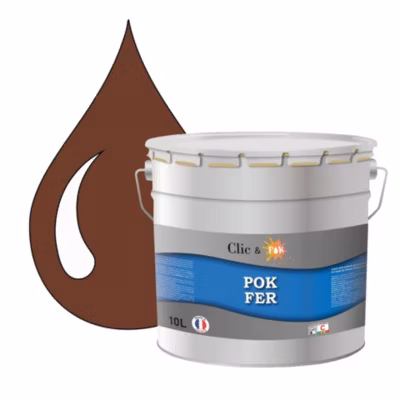 Peinture fer antirouille – Laque extérieure Semi-Brillante POK FER – 10L – RAL 8002 – Brun de Sécurité