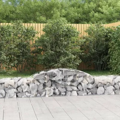 vidaXL Paniers à gabions arqués 4 pcs 300x50x40/60 cm fer galvanisé, gabion, cage de gabion, panier de mur de gabion, mur de 31466