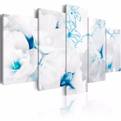 Tableau Fleurs Turquoise threads 100×50 cm