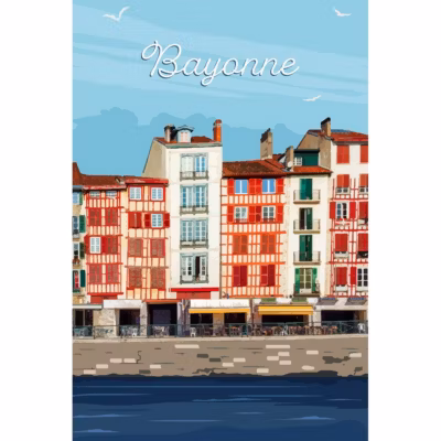 Tableau sur toile illustration les quais de bayonne 30×45 cm Fabriqué en France