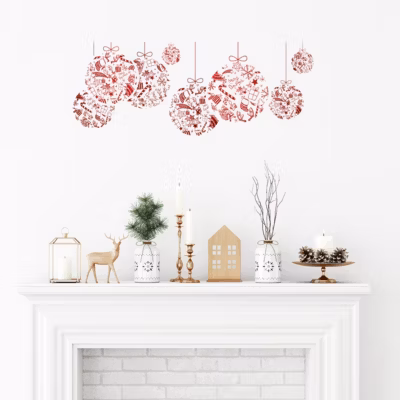 Sticker Noël boules de noël rouge – Autocollants stickers adhésifs noël – décoration fêtes – 70x80cm