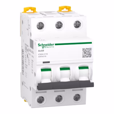 A9f84316 Schneider Ic60h Disjoncteur Triphasé Schneider 16a – 3p – Courbe C – 15ka – Bornes à Vis