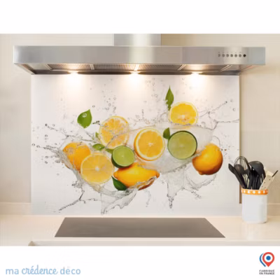 Crédence cuisine fond de hotte Bain de citrons 3 – Verre trempé – L 60 cm x H 45 cm – MaCrédenceDéco