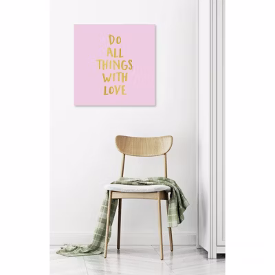 Tableau verre acrylique Do All Things With Love citation rose et or 60 x 60 cm – Décoration murale photo pour la maison