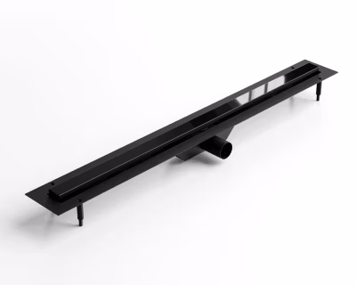 Caniveau Ilcom LIN  pour drain de douche en acier inoxydable Noir poli – 80cm x13cmx5cm
