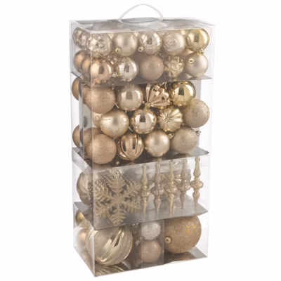 Boite de 80 décorations de Noël en plastique beige 30x18x58 cm