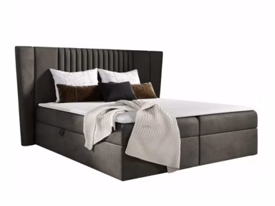 Lit continental Baltimore 184, Double, Gris, Tissu, Disponible