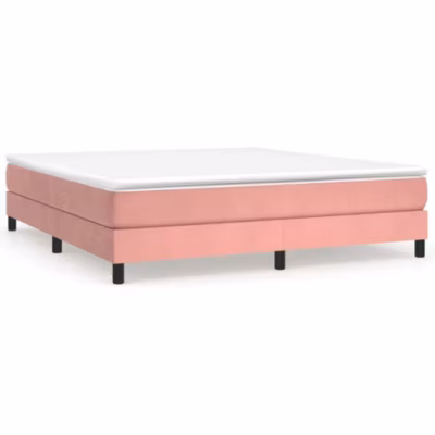 Lit double, Lit adulte, Cadre de lit à ressorts rose 180×200 cm velours