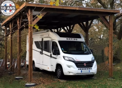 Carport toit plat 400cmx800cm bois DOUGLAS français (charpente – auvent – abri camping-car). 32 m². Garantie 10 ans.