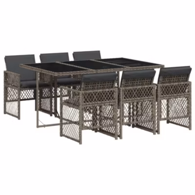 Prolenta Premium –  Ensemble à manger de jardin et coussins 7 pcs gris rotin