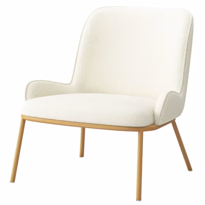 ALVIN-Fauteuil vintage en tissu Bouclé Ecru et métal chêne