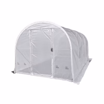 Serre tunnel Deschamps pieds droits largeur 3 m pas à 2 m – Long 4 m, Film Diffusant 200, Façade 1 porte simple et 1 façade plein