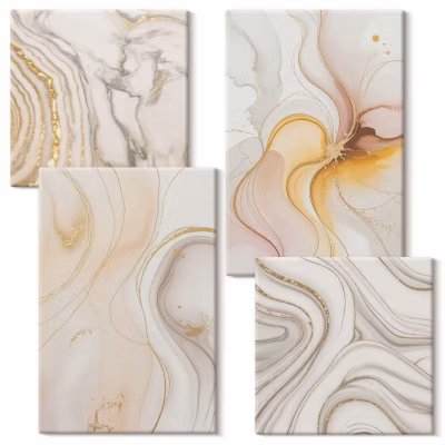 Tableau sur Toile 4 Pièces Wallfluent 2x(40×40)+2x(40×60) Motifs Abstraits Chauds Impression Latex Déco Murale Moderne