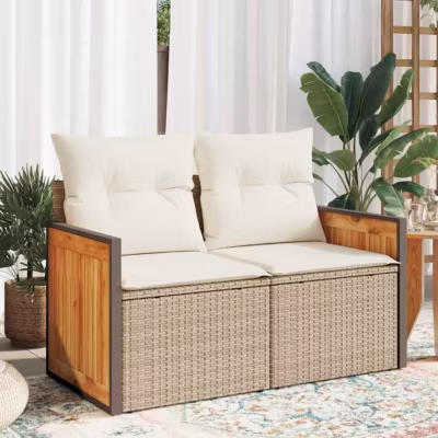 vidaXL Canapé de jardin avec coussins 2 places beige résine tressée 366084