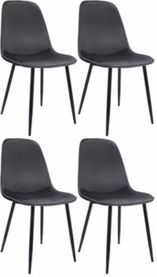Lot de 4 chaises Maryam, rembourrées, dossier, cap. 150kg, cuisine, salon, chambre Grisfoncé/Velours