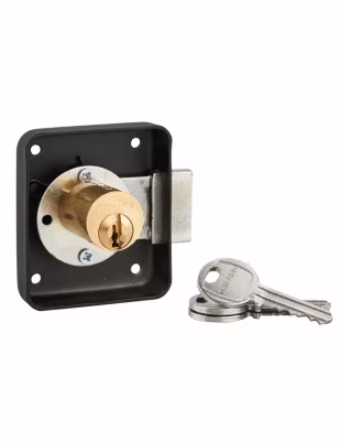 Serrure de meuble en applique pour porte d&rsquo;ameublement, gauche, axe 35mm, 70x60mm, noir, 3 clés – THIRARD