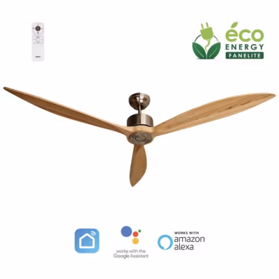 Fanelite – Ventilateur de plafond 164 cm gris et bois NEBA – Moteur DC 38W – Télécommande – Wifi – Très silencieux