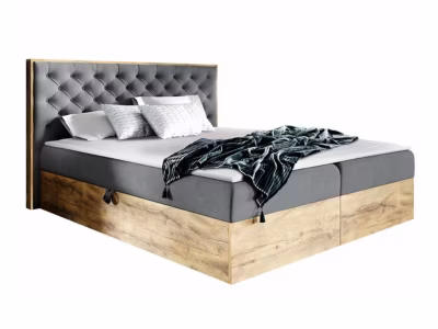 Lit continental Baltimore 182, Double, Gris, Tissu, Disponible