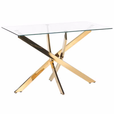 Table de repas MARAMO Doré 120 cm 70 cm Verre de sécurité