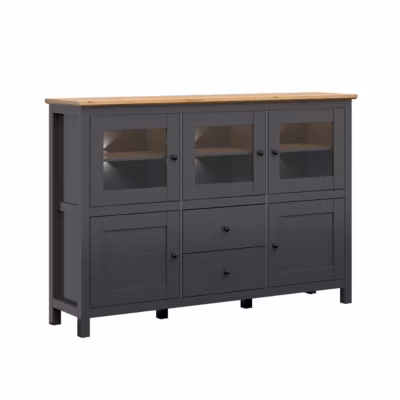 Buffet 5 portes 2 tiroirs avec LED Duck Gris anthracite et Bois