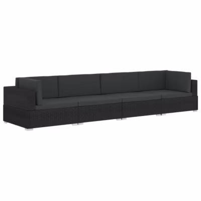vidaXL Canapés de jardin 4 pcs avec coussins Résine tressée Noir