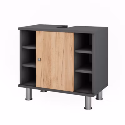 Vicco Meuble sous lavabo Anthracite/chêne doré 60x54cm avec 6 étagères