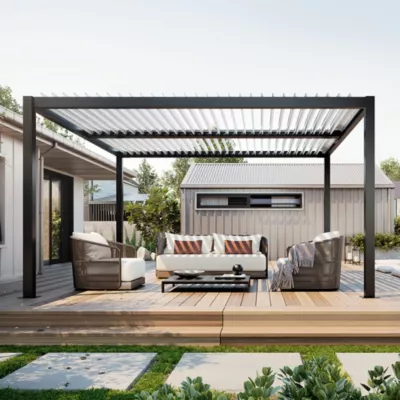Pergola bioclimatique 3 x 3 m autoportante à lames orientables en aluminium – Armature anthracite – Sunny Inch
