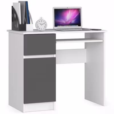 Bureau blanc / graphite, armoire verrouillable / tiroir,  77 x 90 x 50 cm