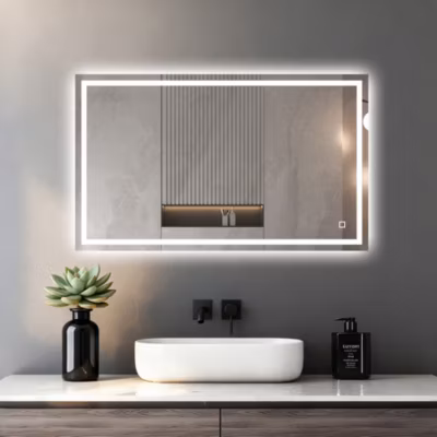 Miroir lumineux 80×60  salle de bain antibuée bouton tactile installation réversible SANILAND