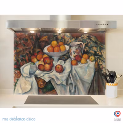 Crédence cuisine fond de hotte Paul Cézanne, Pommes et oranges – Alu composite – L 90 cm x H 60 cm – MaCrédenceDéco