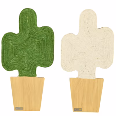 Lot de 2 griffoirs grattoirs murals design cactus dim. 30L x 60H cm jute naturelle écru verte aspect bois clair