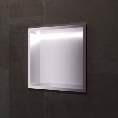 Niche de Douche Mural Éclairage Led 33 x 33 cm – Rangement Salle de Bain en finition Niquel Brossé – INDIC