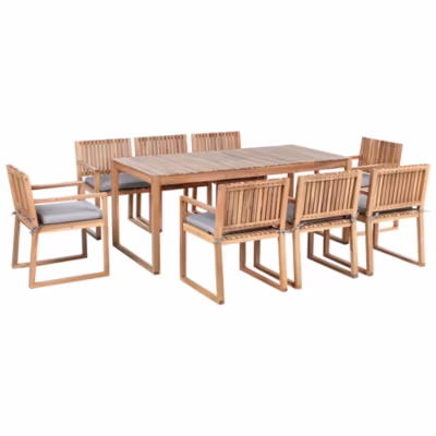 Salle à manger de jardin 8 places SASSARI PREMIUM avec coussins Bois d&rsquo;acacia certifié Mélange de gris