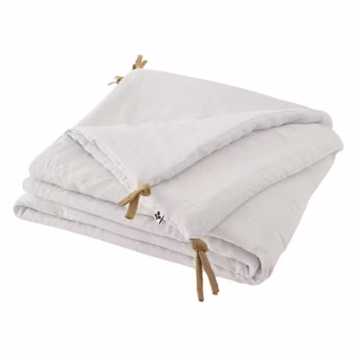 Édredon 150 x 150 cm lin lavé blanc avec 4 nouettes en jute – LUISA