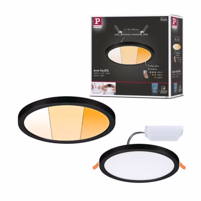 VariFit Panneau encastré LED Dim to Warm Areo IP44 rond 175mm 13W 1200lm 3 Step Dim to warm Noir gradable