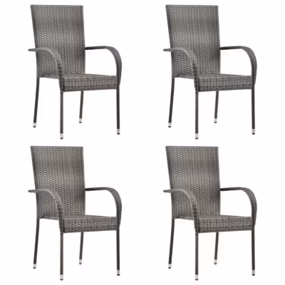 vidaXL 4x Chaises Empilables d&rsquo;Extérieur Chaises de Salle à Manger Chaises à Dîner Jardin Patio Terrasse Arrière-cour Gris 310085
