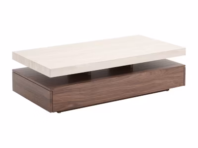 Table basse avec 2 tiroirs en MDF – Effet travertin et naturel foncé – FELIX