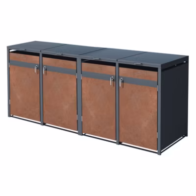 Abri pour 4 poubelles ML-Design 264x80x116,3cm 240L anthracite/aspect rouillé acier couvercle/porte